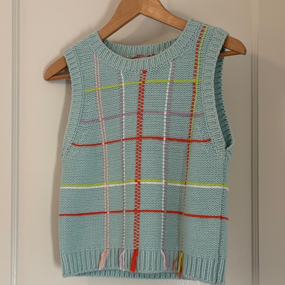 Alice + Olivia Blue Multicolor Plaid Sweater Vest size Small - Picture 13 of 13